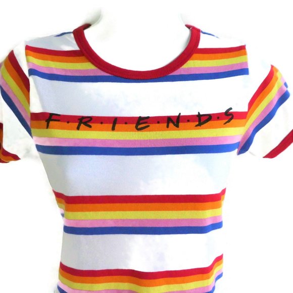 Vintage Tops - Vintage 90s Tee FRIENDS TV Show Rainbow Stripes XS
